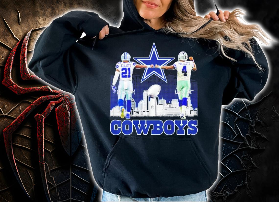 Dallas Cowboys Ezekiel Elliott and Dak Prescott signatures shirt