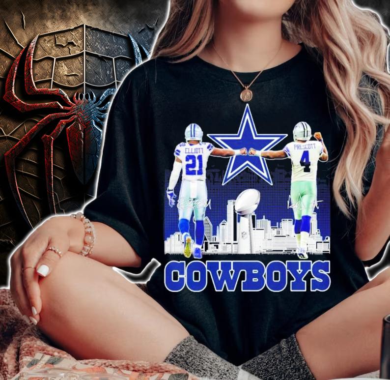 Dallas Cowboys Ezekiel Elliott and Dak Prescott signatures shirt