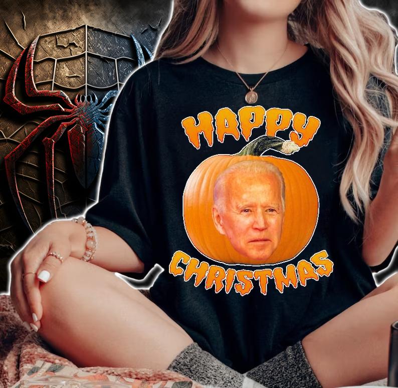 Happy Christmas Joe Biden Halloween Pumpkin T-shirt woman shirt
