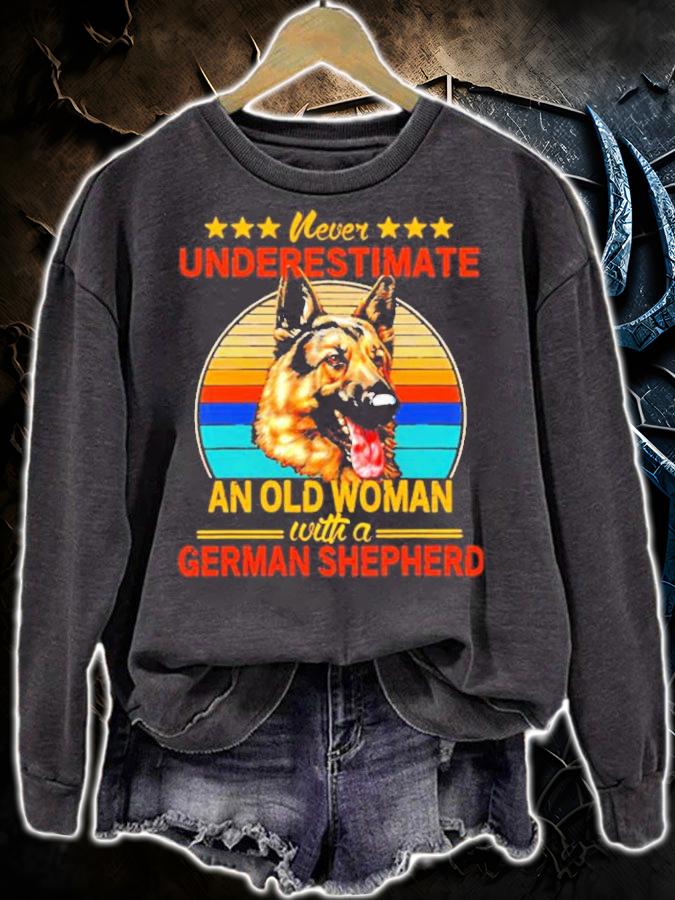 Never underestimate an old woman with a German Shepherd vintage shirt