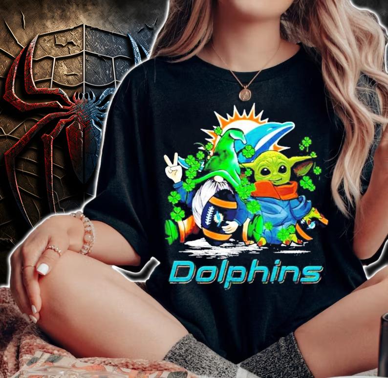 St.Patrick's day Gnome and Baby Yoda Miami Dolphins shirt woman shirt