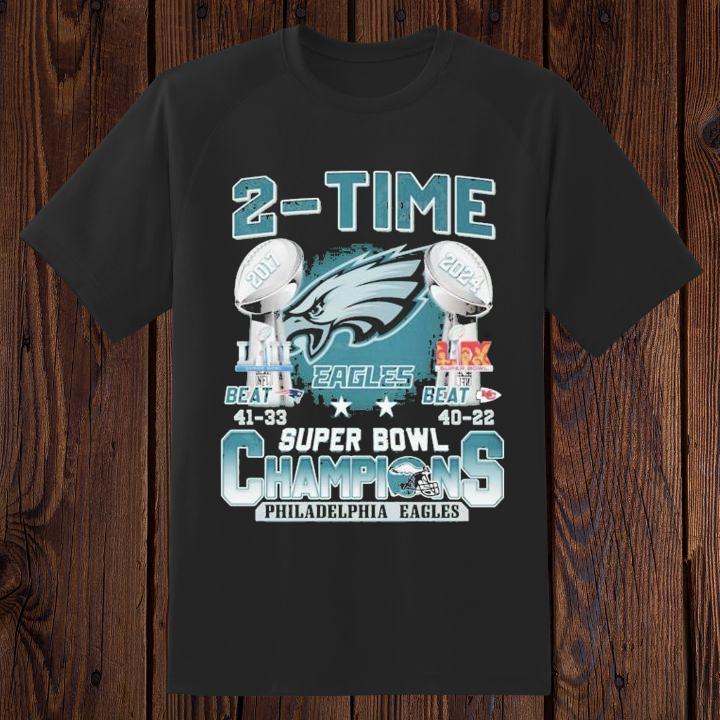 2-Time Win Super Bowl Champions Trophy Philadelphia Eagles T-Shirt