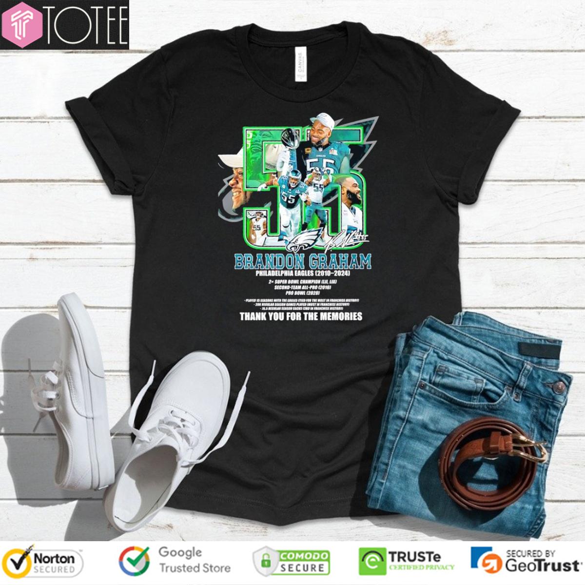 55 Brandon Graham Philadelphia Eagles 2010 2024 Signed T-Shirt