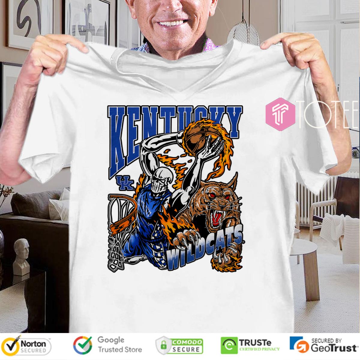 Skeleton Playing Basketball Kentucky Wildcat Mascot Graphic Shirt