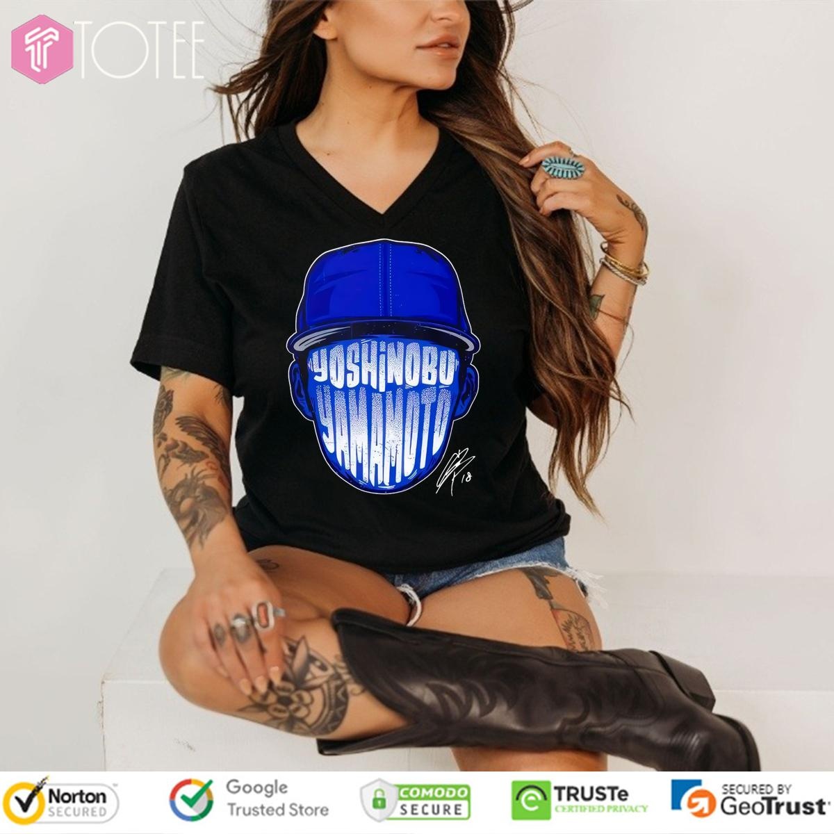 Los Angeles Dodgers Yoshinobu Yamamoto Face Silhouette Signature V-neck