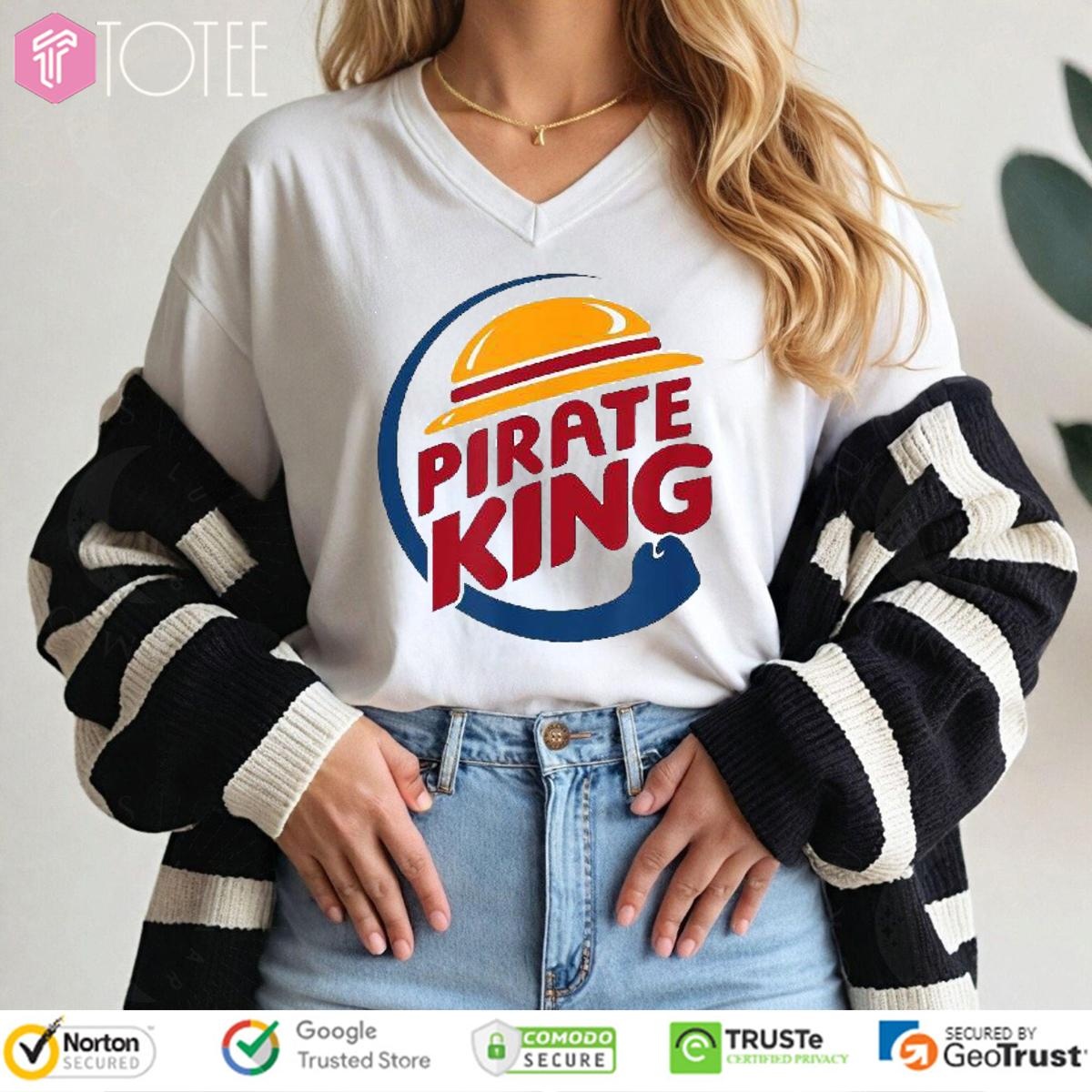 Straw Hat Pirate King Parody One Piece Burger King Logo V-neck
