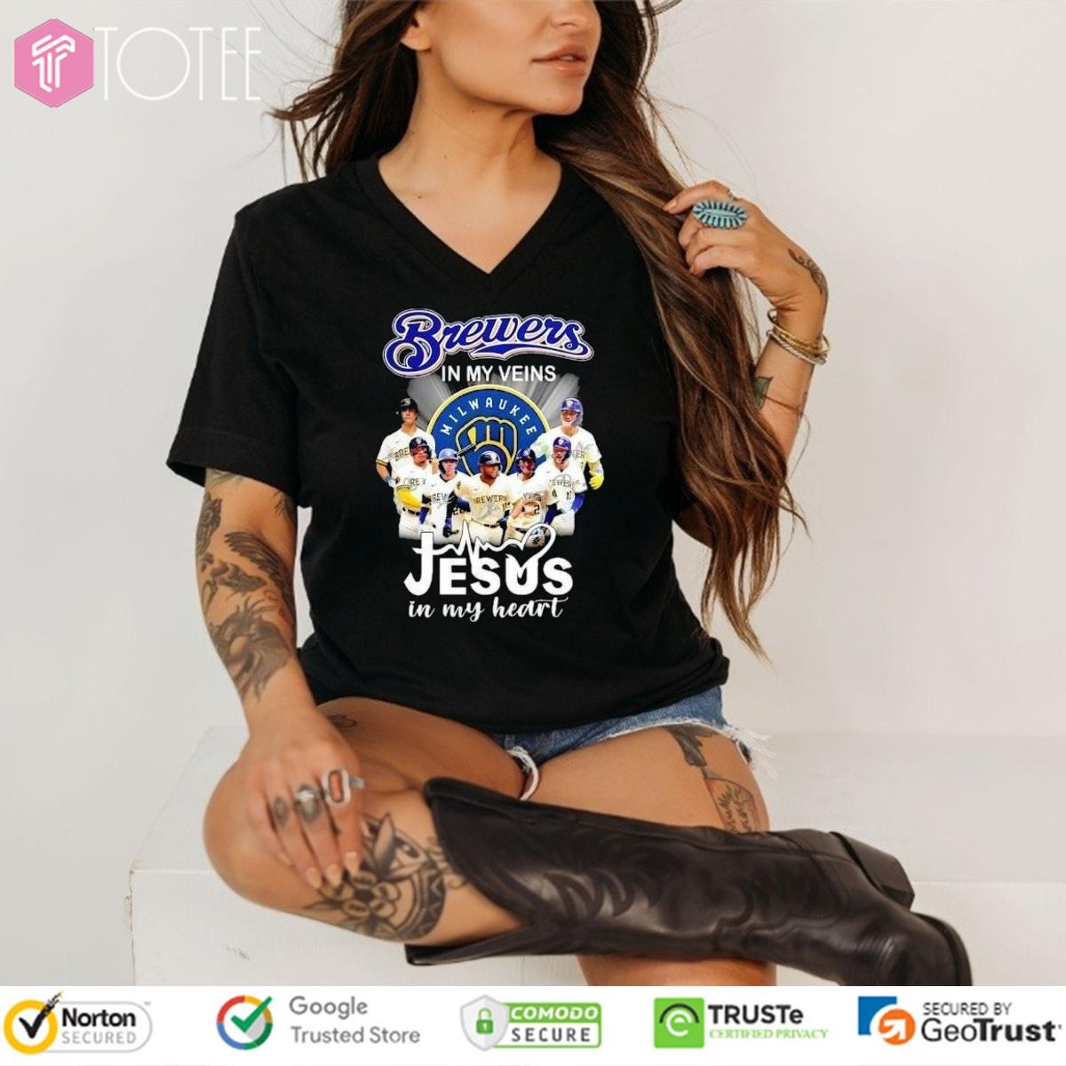 In My Veins Jesus In My Heart Milwaukee Brewers Baseball V-neck