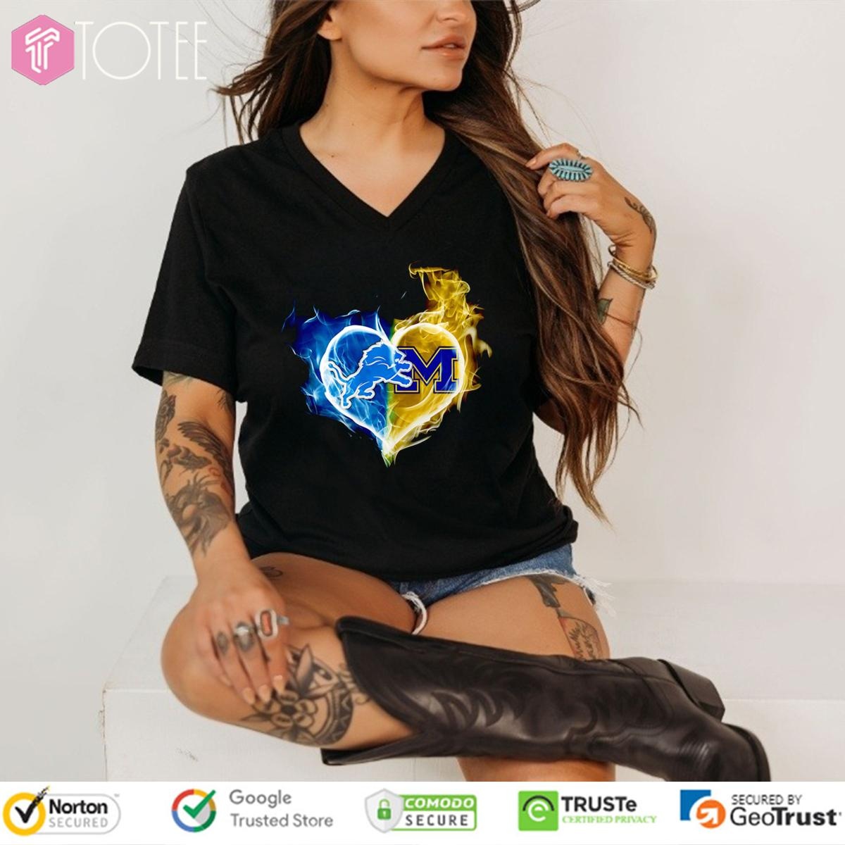 Smoke Heart Detroit Lions Michigan Wolverines V-neck