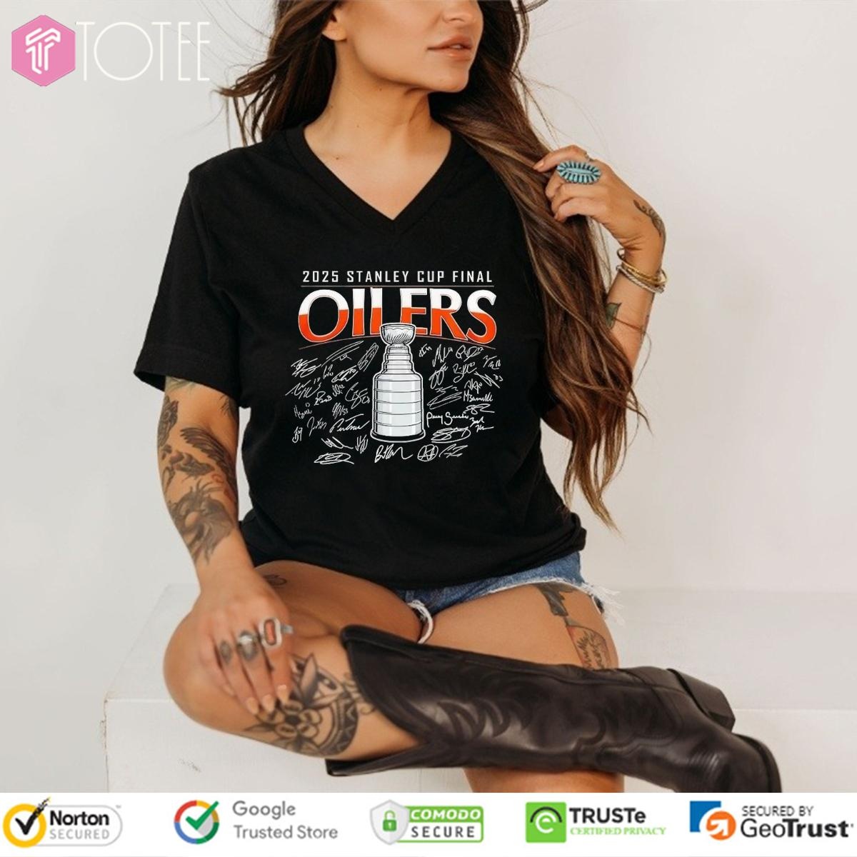 Stanley Cup Final 2025 Champions Edmonton Oilers Signatures V-neck