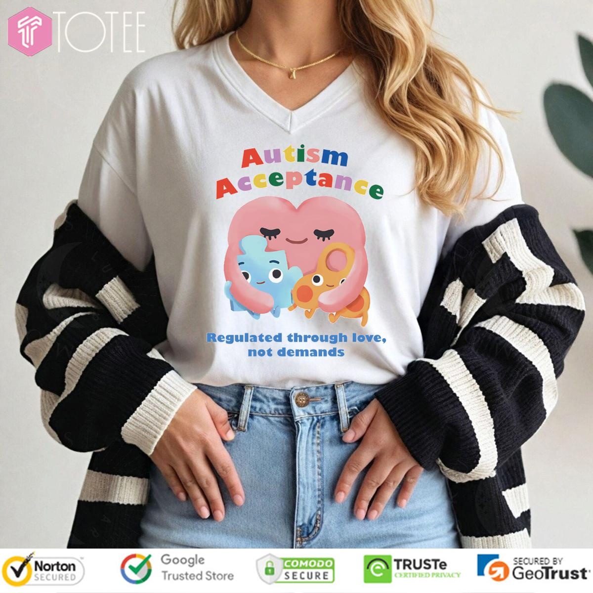Autism Acceptance Regulated Through Love Not Demands V-neck