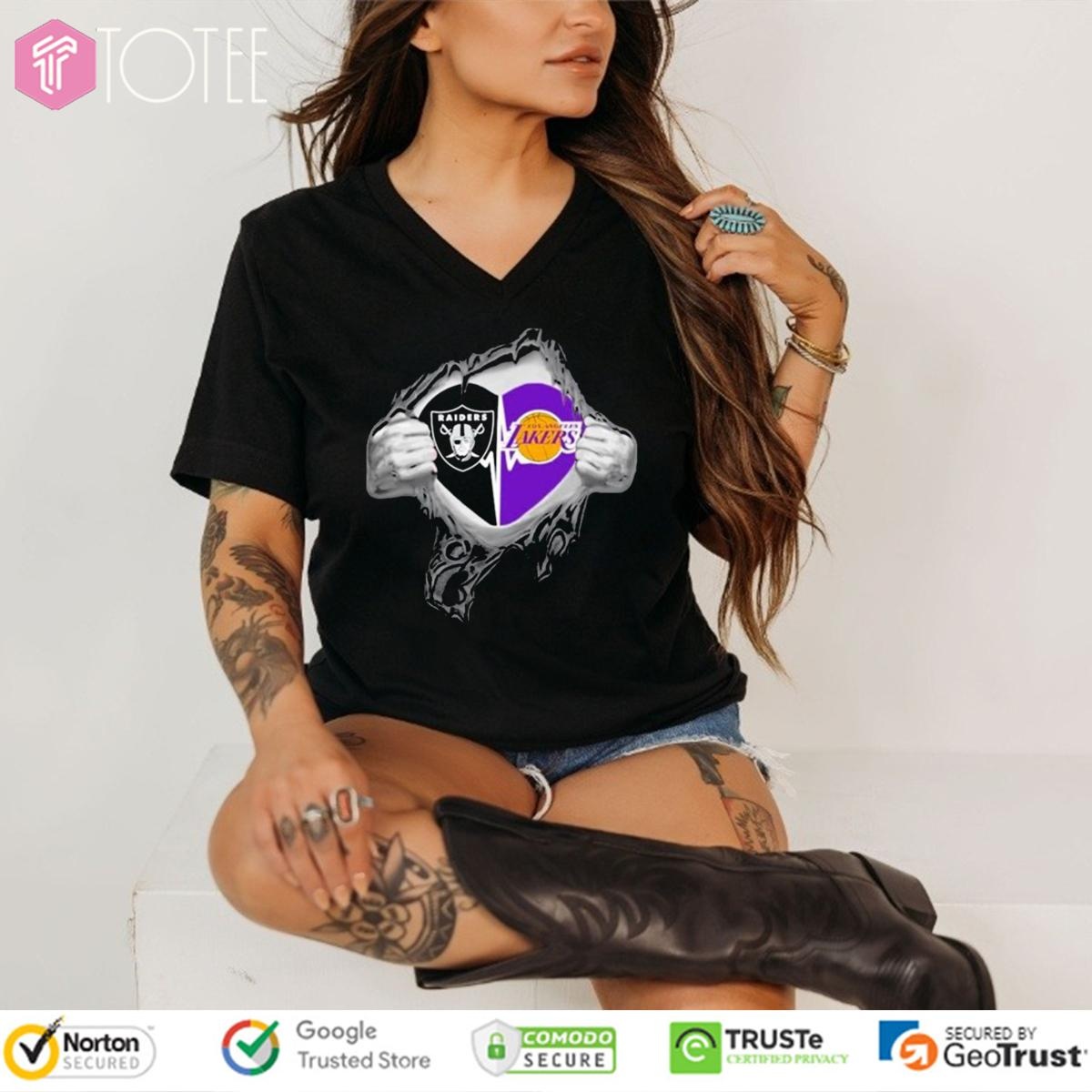 Blood Inside Me Las Vegas Raiders Los Angeles Lakers Heartbeat V-neck