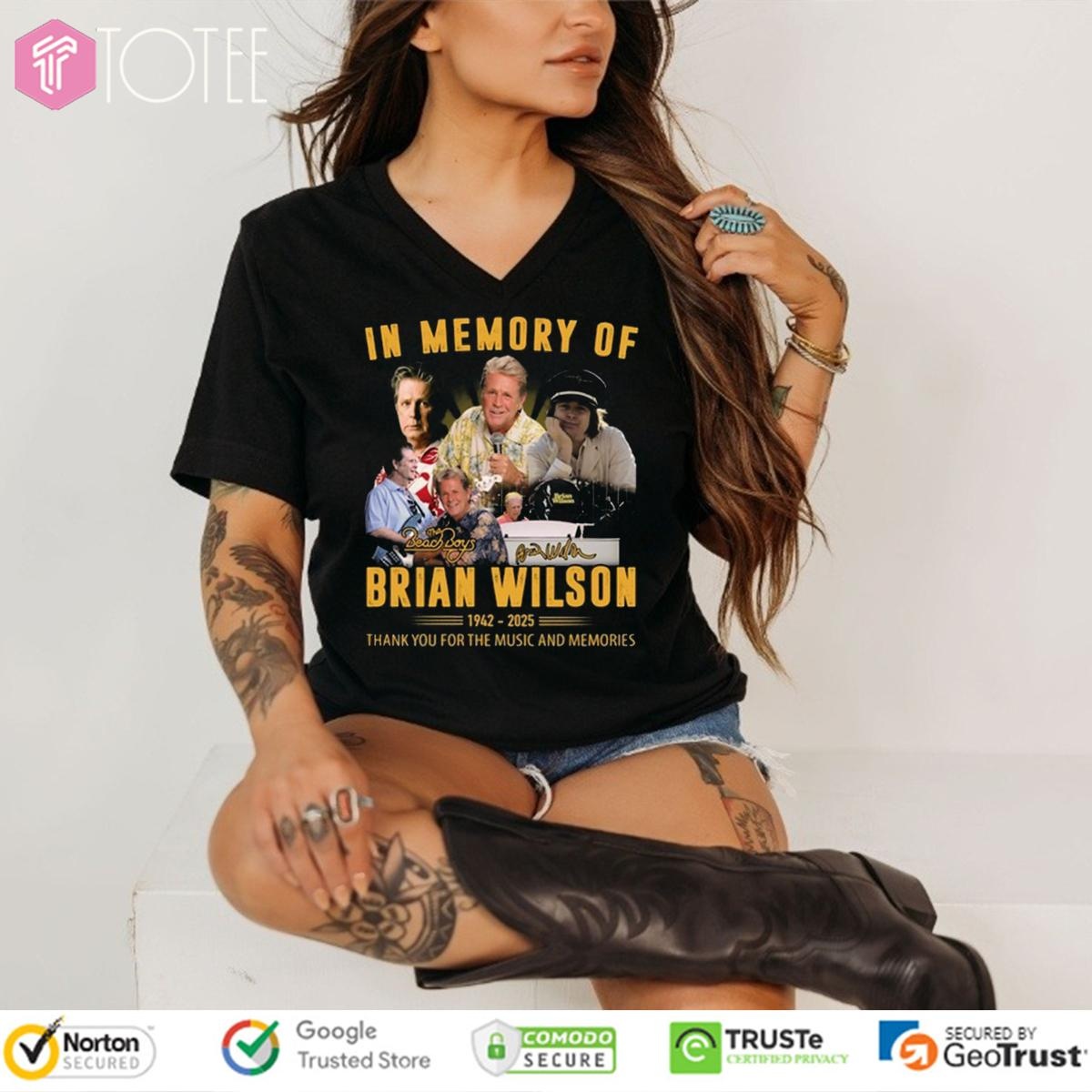 In Memory Of Brian Wilson 1942-2025 Thank You For Music And Memories Shirt V-neck
