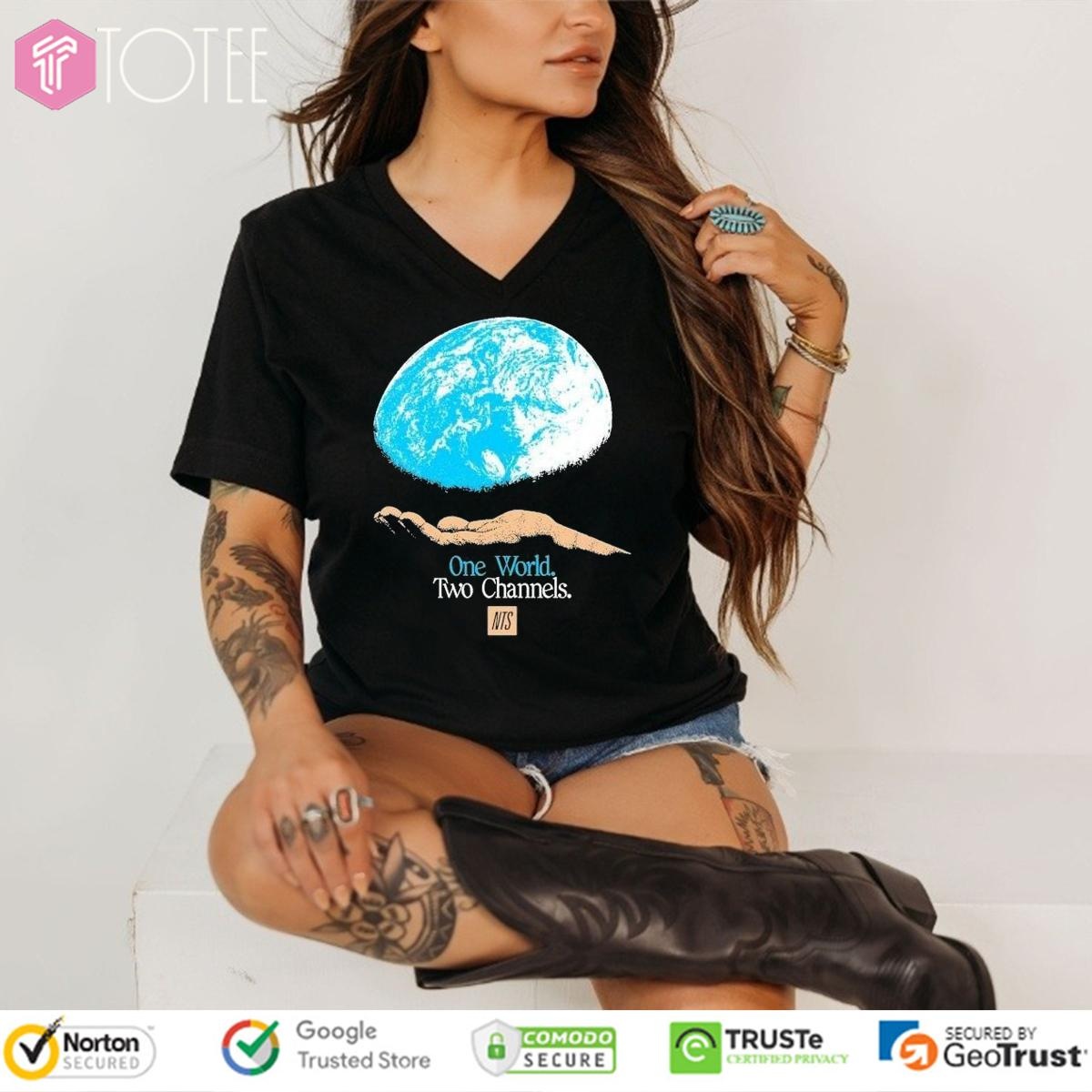 Nts One World Two Channels Hand World Earth Shirt V-neck