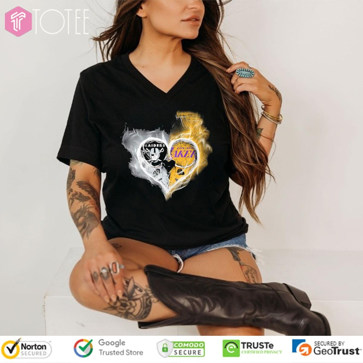 Smoke Heart Las Vegas Raiders Los Angeles Lakers V-neck