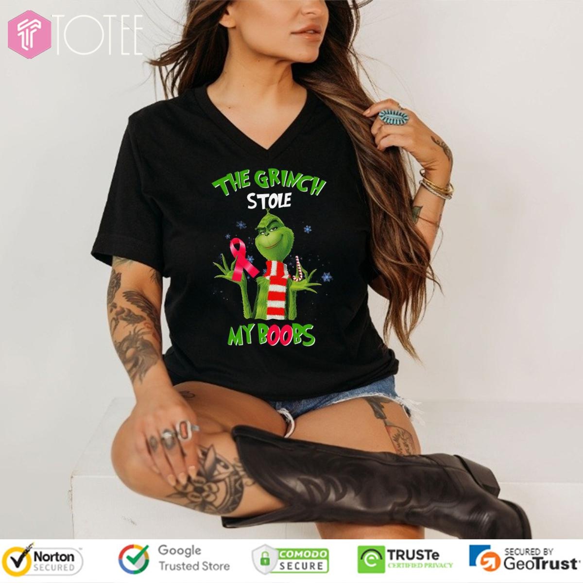 The Grinch Stole My Boobs Breast Cancer V-neck