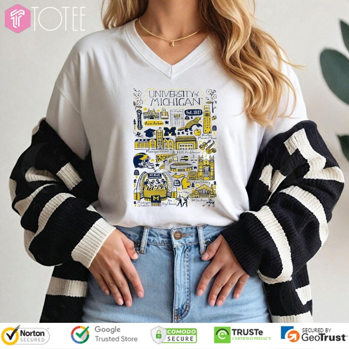 University Of Michigan Wolverines Art Illustration V-neck