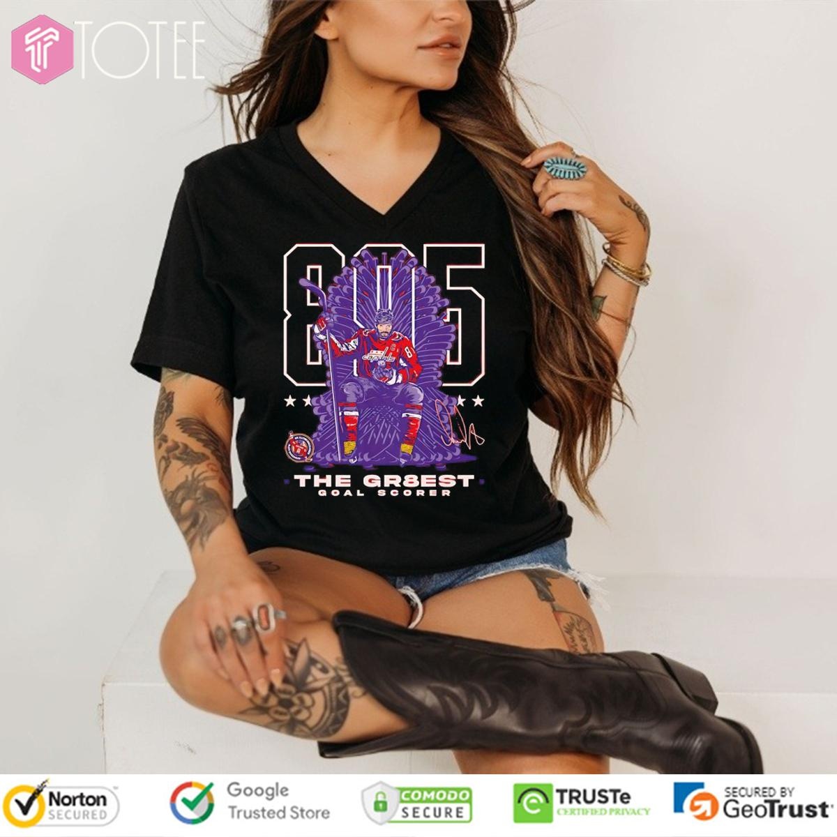 Washington Capitals Alex Ovechkin 895 The Gr8Est Goal Scorer Hockey Throne Signature V-neck
