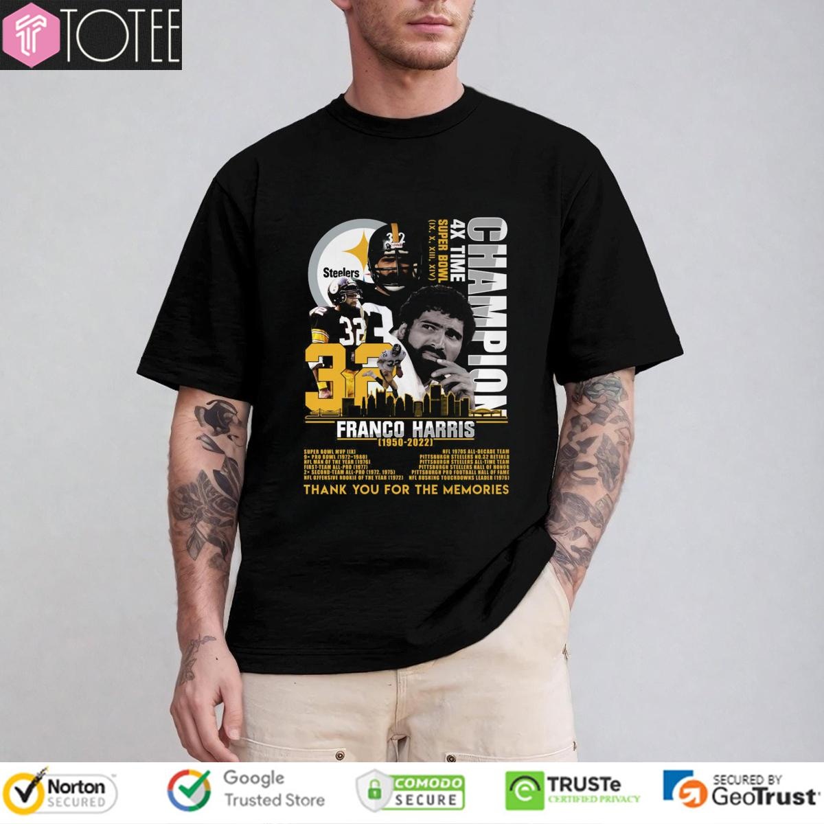 72 Years Of 1950-2022 Franco Harris Pittsburgh Steelers T-shirt