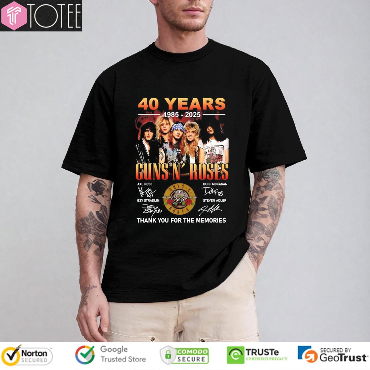 40 Years 1985-2025 Guns N Roses American Hard Rock Band Signed T-shirt