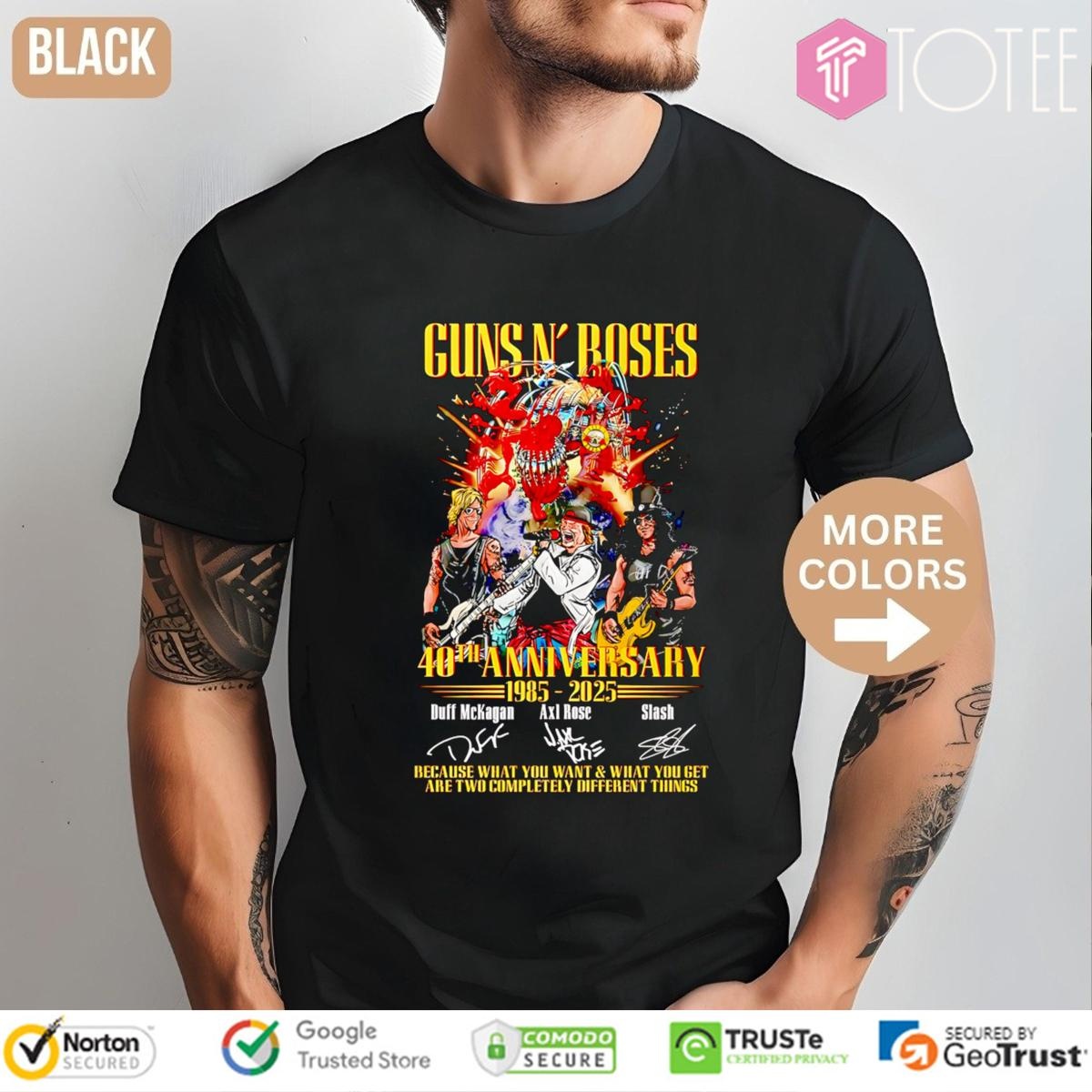 40Th Anniversary 1985-2025 Guns N Roses Signatures T-shirt