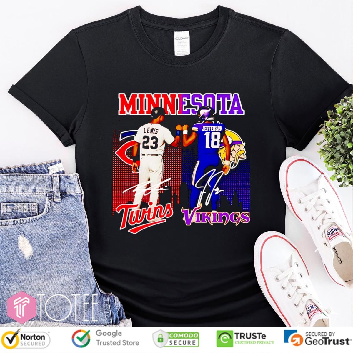 Minnesota Sports Teams Twins And Vikings Lewis And Jefferson Signatures T-shirt